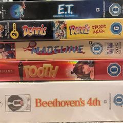 Family VHS Video Bundle 5 Tapes ET Dennis Madeline Tooth Beethoven