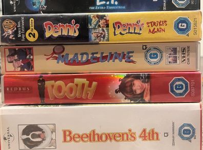 Family VHS Video Bundle 5 Tapes ET Dennis Madeline Tooth Beethoven