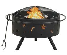 Rustic Fire Pit with Poker 76 cm XXL Steel