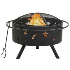 Rustic Fire Pit with Poker 76 cm XXL Steel