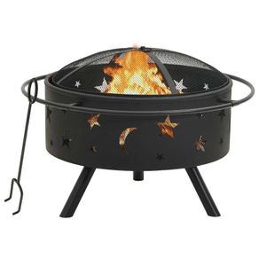 Rustic Fire Pit with Poker 76 cm XXL Steel