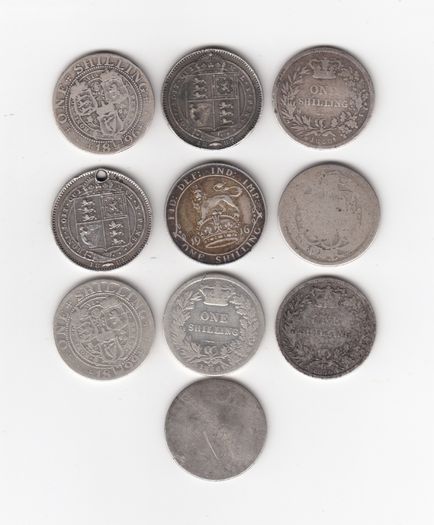 G.B. 10  x 92.5% Silver Coins,  10 x Shilling,1/-,  ( no.G27)
