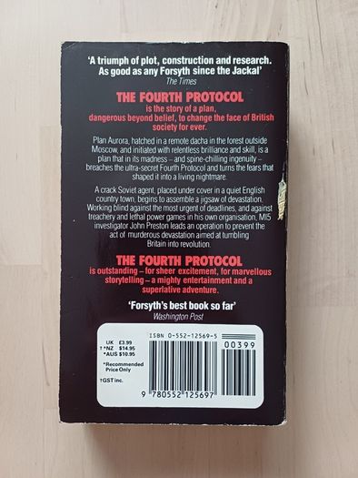 The Fourth Protocol by Frederick Forsyth (Spy Espionage Thriller Paperback 1989)
