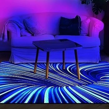 Blacklight 3D Vortex Illusion Rug, Large Neon Hole UV Reactive Visual Optical Area Rug, Non-Slip Fluorescent Luminous Game Floor Mat Carpet, Glow in The Dark Kid Playroom Decor 180x120cm