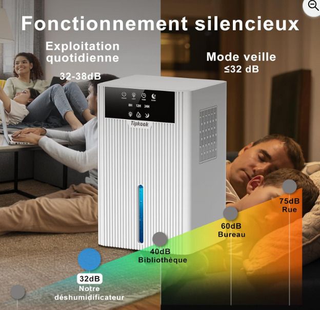 Air Humidifier, [2400ML] Tipkook Anti-Mould Air Humidifier, Silent, 10 Colours LED