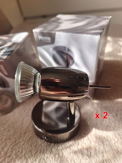 2 Brand New x2 Wall/Ceiling Adjustable Spot Lights Black Nickel Woodie's + 4 Halogen & LED bulbs
