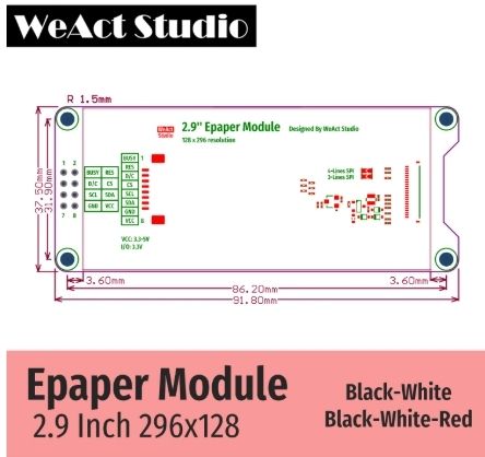 2.9" E Ink display, b/w or b/w/r