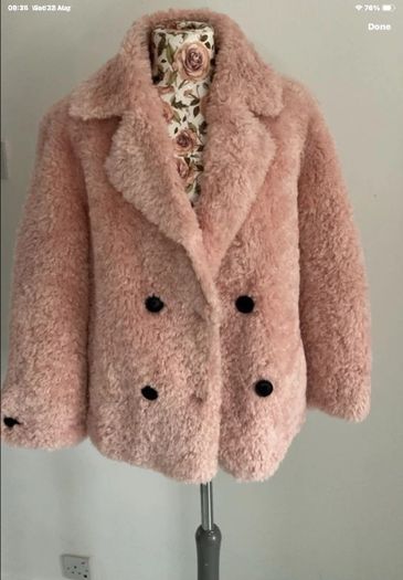 jacket Bnwt pink fluffy teddy style baloot brand size small double breasted jacket