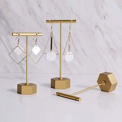 Metal 3pcs Earring T Stand Jewelry Display for Show, Retail T Bar Earring Stand Organizer, Jewelry Photography Display for Show Gold-Hexagon Base 3pcs Height 13.5cm