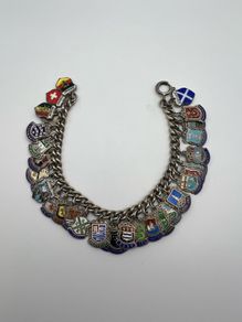 Vintage Sterling Silver Travel Shield Place Name Souvenir Charm Bracelet - 33 Charms from UK and Europe - Approx 55g