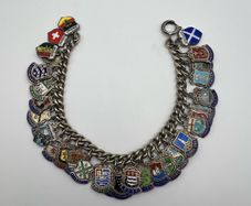 Vintage Sterling Silver Travel Shield Place Name Souvenir Charm Bracelet - 33 Charms from UK and Europe - Approx 55g
