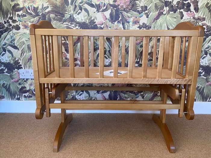 Pine baby  rocking crib with musical mobile