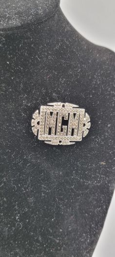 1930s Art Deco Silver Marcasite Monogram Brooch