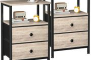 Bedside Table Set of 2, Side Table with 2 Fabric Drawers, Bedroom Bedside Cabinet with Open Storage Shelf, End Table, Nightstand for Living