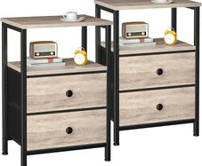 Bedside Table Set of 2, Side Table with 2 Fabric Drawers, Bedroom Bedside Cabinet with Open Storage Shelf, End Table, Nightstand for Living