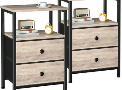Bedside Table Set of 2, Side Table with 2 Fabric Drawers, Bedroom Bedside Cabinet with Open Storage Shelf, End Table, Nightstand for Living