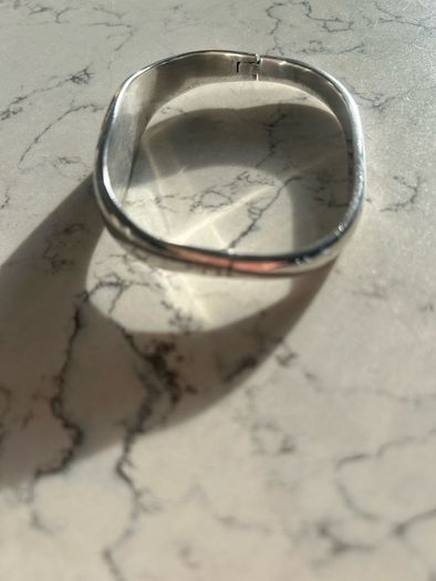 Vintage Mexican solid silver bangle, malachite inlay
