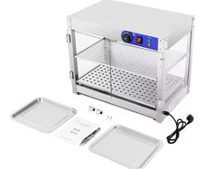 800W Food Warmer Display Cabinet 201 stainless steel 2 Tiers Hot Cabinet for Fast-food Restaurants, Breakfast Shops