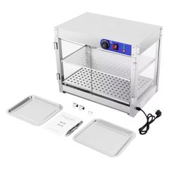 800W Food Warmer Display Cabinet 201 stainless steel 2 Tiers Hot Cabinet for Fast-food Restaurants, Breakfast Shops