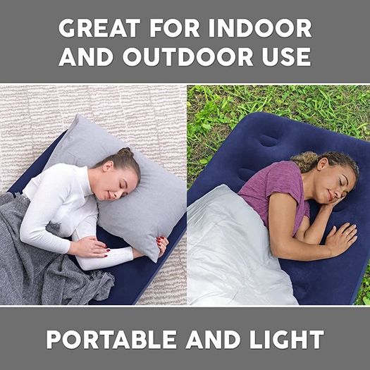 Single Size Air Bed | Inflatable Outdoor, Indoor Airbed for Camping, Quick Inflation Air Mattress, Blue (FREE POSTAGE)