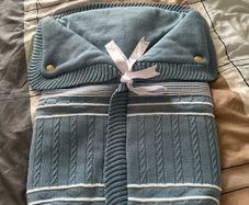 Knitted baby blanket wrap with hood