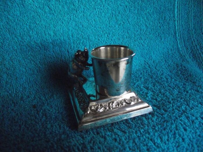 Antique Silver Plate Table Vesta With Pig Striker - Early 1900's