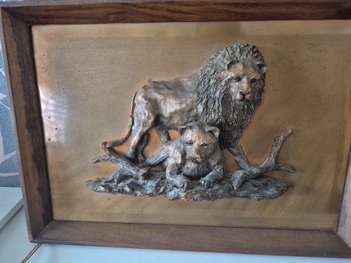 Vintage Framed Cooper Lion and Lioness gift present home house picture art deco ornament