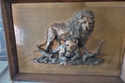 Vintage Framed Cooper Lion and Lioness gift present home house picture art deco ornament