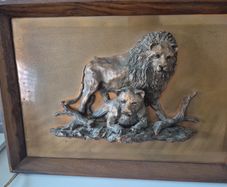 Vintage Framed Cooper Lion and Lioness gift present home house picture art deco ornament