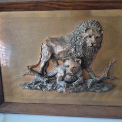 Vintage Framed Cooper Lion and Lioness gift present home house picture art deco ornament