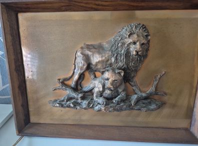 Vintage Framed Cooper Lion and Lioness gift present home house picture art deco ornament