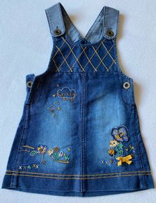 Girl's soft denim jeans flower dungaree dress Dunnes Store