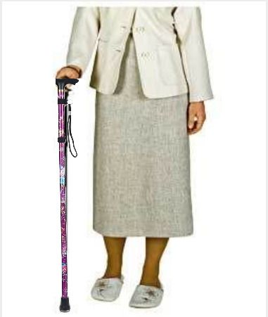 Folding Walking Stick, Purple Floral