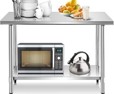 Stainless Steel Tables Commercial Kitchen Catering Table Heavy Duty Preparation Work Bench with Adjustable Under Shelf for Restaurant Home Hotel 91 X 61 X 85 cm