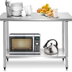 Stainless Steel Tables Commercial Kitchen Catering Table Heavy Duty Preparation Work Bench with Adjustable Under Shelf for Restaurant Home Hotel 91 X 61 X 85 cm