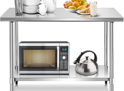 Stainless Steel Tables Commercial Kitchen Catering Table Heavy Duty Preparation Work Bench with Adjustable Under Shelf for Restaurant Home Hotel 91 X 61 X 85 cm