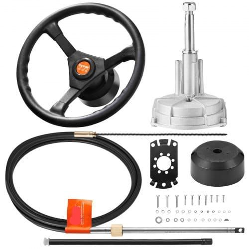 Outboard Steering System 15\' Outboard Steering System 15 Feet Boat Steering Cable with 13\" Wheel Durable Marine Steering System