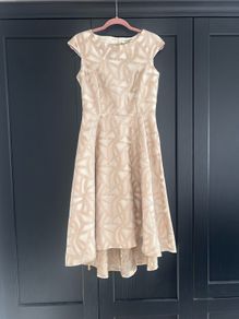 Fee G Occasion Dress - Champagne & Cream Jacquard Midi Dress - brand new - size 10