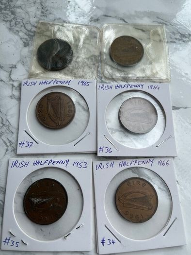 Irish Halfpennies x 6. Two for 1 euro or 2.50 the lot