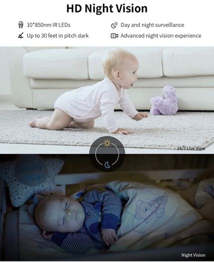Wi-Fi Camera for Home Security, Dog Camera with Motion and Sound Alerts via APP, Baby Monitor with Indicator Switch, 2-Way Audio, Works with Alexa