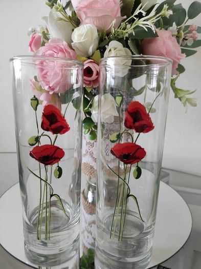 Glassware , Poppies Glassware, Set of 2 glass , poppies