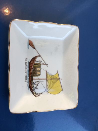 Vintage decorative plate Historic Ship dishes trinket trays Ashtray  Nile Boat  2000 B C in Egypt By Sandland Ware Staffordshire ceramic fine bone China