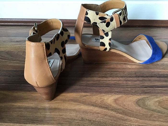 Dune Leopard Print Suede Wedge Sandals Size 37