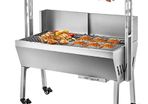 25W W Baffle 132LBS Electric Roaster Grill 2 in 1 BBQ Rotisserie Grill W/ Lockable Wheels for Roasting Sheep, Turkey, Beef, Fish