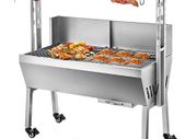 25W W Baffle 132LBS Electric Roaster Grill 2 in 1 BBQ Rotisserie Grill W/ Lockable Wheels for Roasting Sheep, Turkey, Beef, Fish