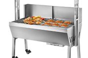 25W W Baffle 132LBS Electric Roaster Grill 2 in 1 BBQ Rotisserie Grill W/ Lockable Wheels for Roasting Sheep, Turkey, Beef, Fish