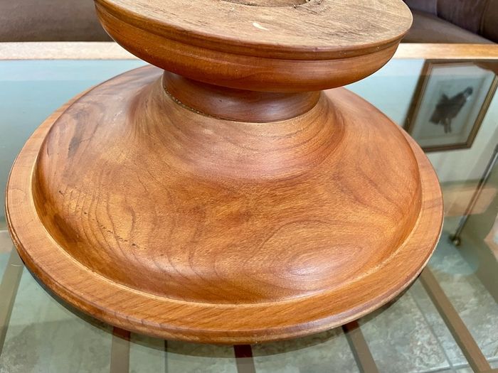 Vintage MCM Wood Fruit Pedestal Bowl Tazza