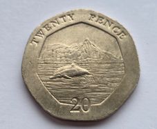 Gibraltar 20 pence Coin Dolphins Rare CA