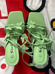 Green butterfly lace up heels