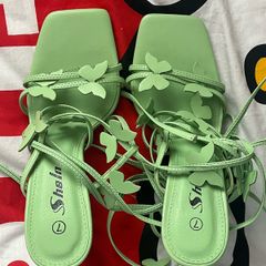 Green butterfly lace up heels